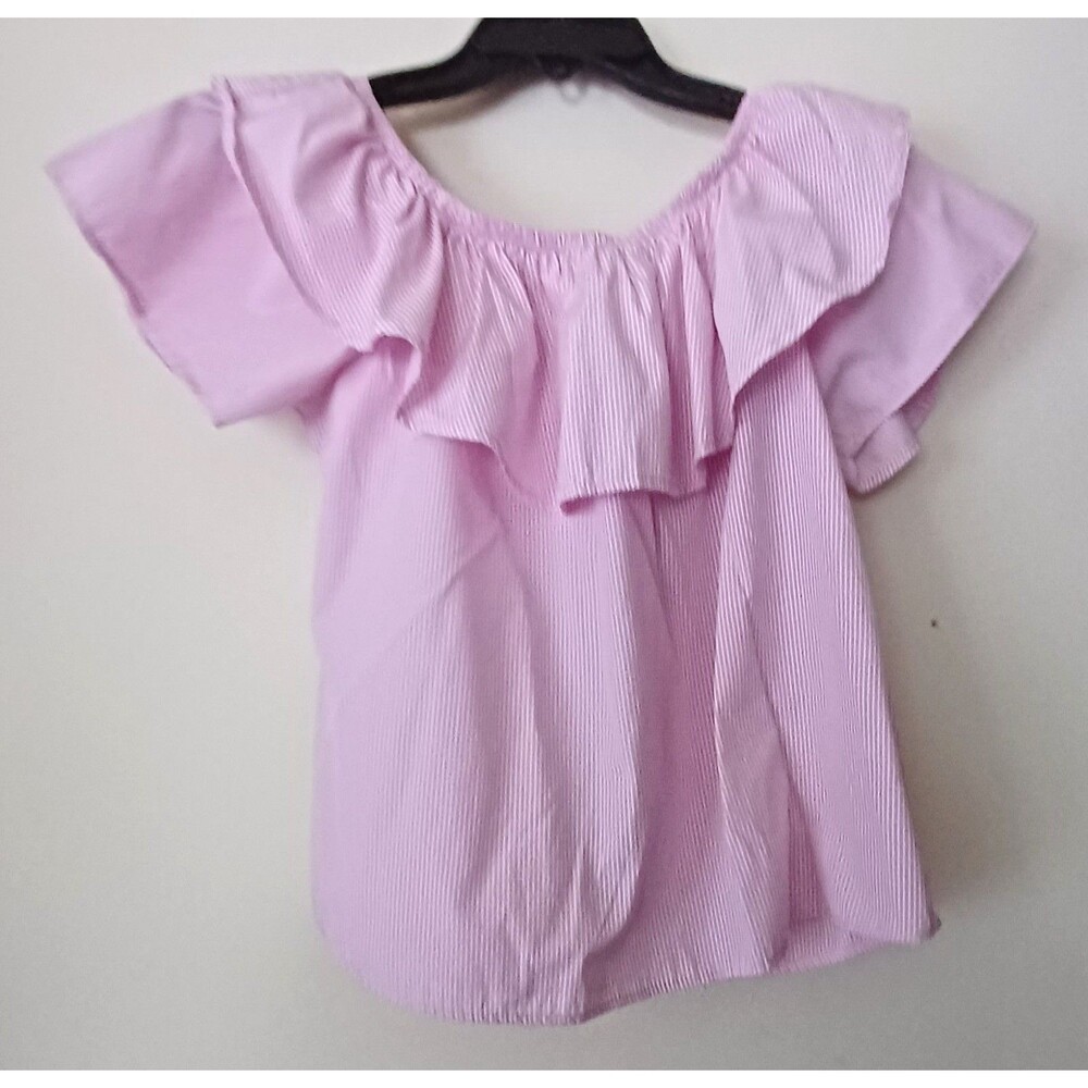 Potter’s Pot Top Shirt Sz L Women Pink Ruffle Off Shoulder‎ Boho Softgirl Vtg